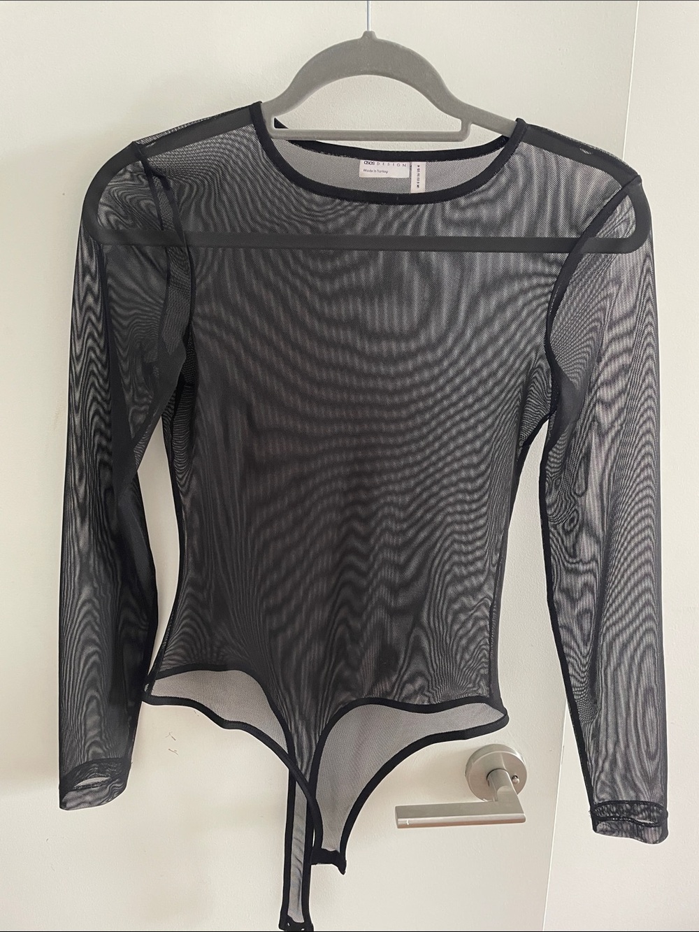 Sheer Long-Sleeve Black Mesh Bodysuit